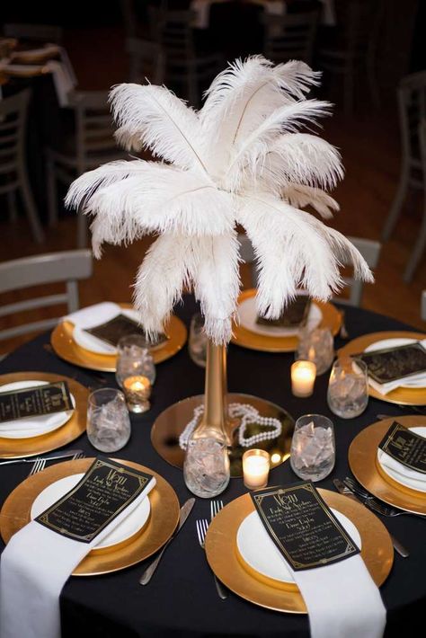 Nicole's 30th Roaring 20's Party | CatchMyParty.com 20s Party Decorations, Gatsby Party Decorations, 20s Party Theme, 20s Theme Party, Gatsby Party Decorations Diy, Gatsby Themed Party, 1920 Theme Party, Gatsby Birthday Party, Great Gatsby Party Decorations