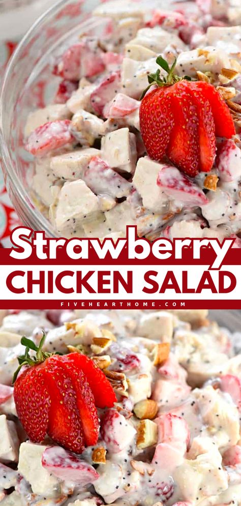 Whip up this easy Strawberry Chicken Salad! Stirred in a honey-kissed poppy seed dressing that's lightened up with Greek yogurt, this spring salad idea is delicious. Check out the many ways to enjoy this spring side dish recipe! Dressing, Pasta, Strawberry Chicken Salad, Poppy Seed Chicken Salad, Poppy Seed Dressing, Poppy Seed Chicken, Spring Recipes, Greek Yogurt Chicken Salad, Easy Salad Recipes