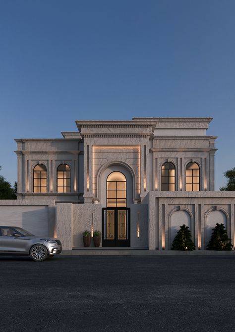 SHRY_Private villa in Riyadh on Behance Home Décor, Interior, Modern House Design, Interieur, Classic House Design, Modern House Facades, Classic House Exterior, Facade Architecture, Facade
