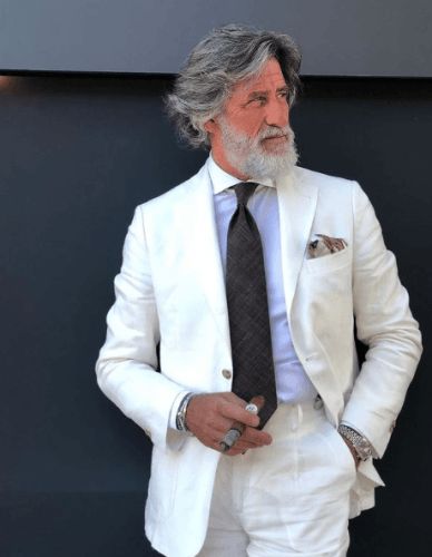 20 Wedding Outfits For Men Over 50:What to Wear to a Wedding Men's Fashion, Long Hair Styles, Stylish Men, Man, Grey Hair Men, Men With Grey Hair, Haar, Mens Fashion, Mens Outfits