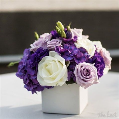 Purple and White Centerpieces - like the colors and the flowers, but would need to be bigger and less compact, and with mercury holder Wedding Flowers, Wedding Bouquets, Floral, Purple Wedding, Lavender Wedding, Purple Wedding Bouquets, Purple Wedding Flowers, Lavender Centerpieces, White Centerpiece