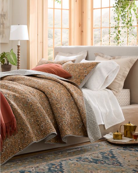 Odette Floral Organic-Cotton Voile Quilt | Garnet Hill Bedroom, Design, Green And Grey, Rich Color, Bold Pattern, Cotton Voile, Master Bedroom, Bed, Bedroom Wall