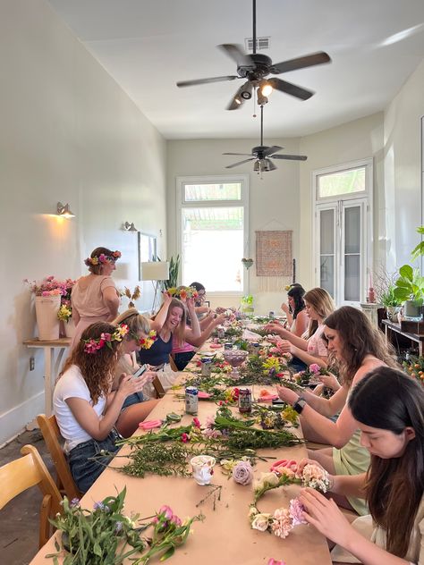 Sisters that learn how to make flower crowns together, stay together! The great thing about a flower crown is that they double as table decorations and turn into a fun, interactive keepsake your guest can take with them.⁠ At Doris Ione we love creating memorable moments through every one of our workshops, events, and weddings. Floral workshops and parties are the perfect way to get together with friends and family to make lasting memories together. Sisters, Ideas, Inspiration, Wedding, Barbie, Hen, Mariage, Family, Flower Birthday