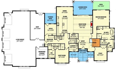 House Plans, House Floor Plans, Workshop, Theatre, Home, Floor Plans, Ranch House Plans, Ranch House, Two Bedroom Suites