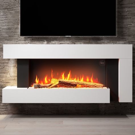 GRADE A1 - AmberGlo White Electric Wall Mounted Fireplace Suite with Log/Pebble Fuel Bed - Furniture123 Fireplaces, Electric Fireplace Suites, Wall Mount Electric Fireplace, Wall Mounted Electric Fires, Electric Fireplace, Mounted Fireplace, Fireplace Inserts, Fireplace Tv, Wall Mounted Fireplace