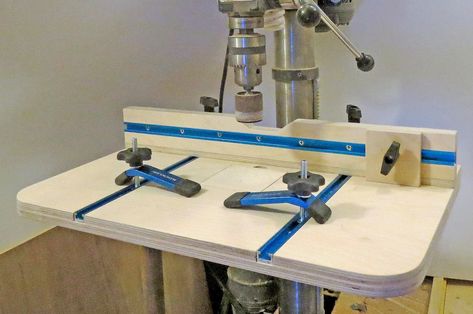 DIY Woodworking Drill Press Table Plans | WoodWorkers Guild of America Woodworking Tools, Design, Woodworking Jigs, Woodworking Shop, Woodworking Jig, Woodworking Bench, Woodworking Furniture, Woodworking Drill Press, Woodworking Jigsaw