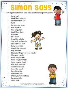 Do you need ideas to keep your game of Simon Says going strong? Try these ideas... they are guaranteed to get your kids laughing and playing. Check out the post for even more playground games ideas. Print off this free printable for reference! #freeprintable, #simonsays, #playgroundgames, #gamesforkids, #outdoorplay, #kidsactivities, #kidgames, #activitiesforkids, #playgrounds