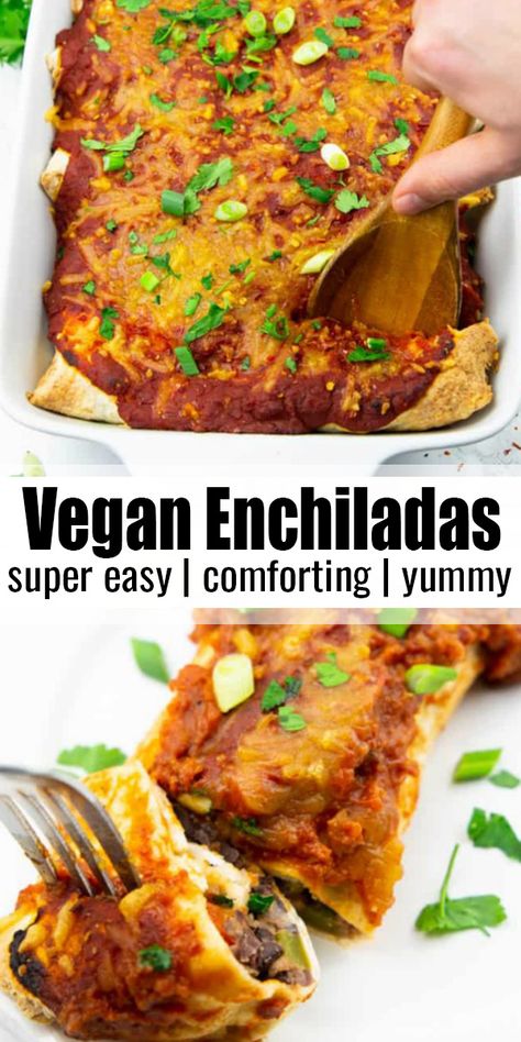 Vegan Mexican Enchiladas, Easy Vegan Enchiladas, Black Bean Vegan Enchiladas, Vegan Enchiladas Recipe, Vegan Enchiladas Easy, Super Easy Vegan Meals, Easy Vegan Family Dinners, Wfpb Recipes Dinners, Easy Vegan Weeknight Dinners