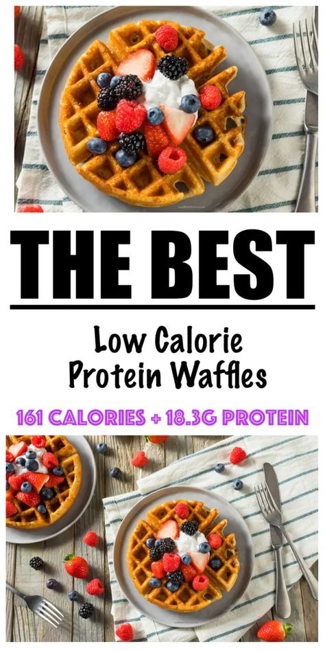 THE BEST PROTEIN WAFFLES - Just 161 calories and have 18.3g of protein per waffle! Low Carb Recipes, Healthy Recipes, Protein, Waffles, Protein Waffles, Protein Breakfast, Protein Foods, Low Carb Protein, Low Calorie Protein
