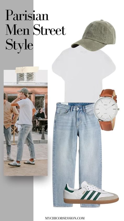 Men With Jeans Outfit, Watches Outfit Men, Summer Outfits Men With Cap, White Street Wear Outfit, Samba Style Men, Casual Style Men Outfits, Men In White Outfits, Mens Street Wear Outfits, Baseball Caps Mens Outfit