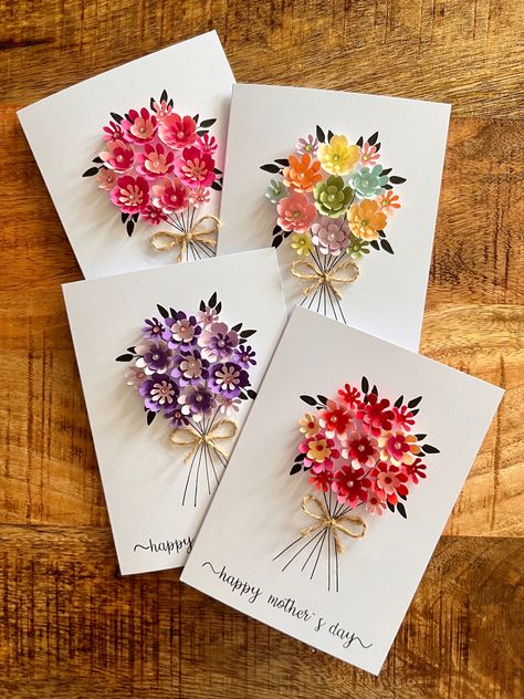 Paper Flowers, Quilling, Diy, Flower Cards, Birthday Cards Diy, Handmade Paper Crafts, Cards Handmade, Quilling Paper Craft, Diy Cards