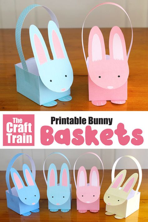 Printable paper bunny baskets. This is a fun and easy printable Easter craft that kids can make – comes in both full colour and line art so kids can colour their own #easter #printables #easterbunnies #baskets #craftsforkids Fimo, Diy, Easter Crafts, Ideas, Bunny Crafts, Spring Crafts For Kids, Easter Bunny Basket, Bunny Basket, Easter Crafts For Kids