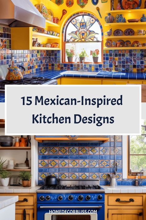 15 Mexican-Inspired Kitchen Designs Architecture, Mexican Kitchen Design, Mexican Kitchen Decor Ideas, Mexican Inspired Kitchen, Mexican Kitchen Decor, Mexican Style Kitchens Ideas, Mexican Style Bathroom, Modern Mexican Kitchen, Mexican Style Kitchens