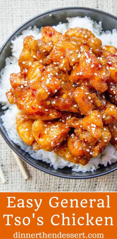 Easy General Tso's Chicken Recipe - Dinner Then Dessert Healthy Recipes, Chinese Chicken Recipes, Easy Chinese Chicken Recipes, General Tso Chicken Recipe, Chicken Dishes, Chicken Dinner, Tso Chicken, Asian Dishes, Chinese Chicken
