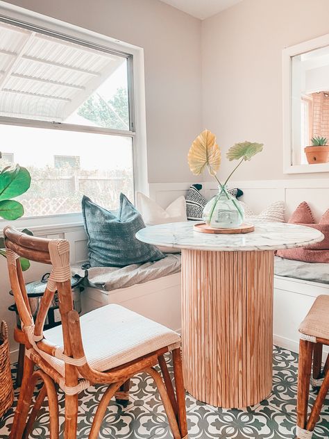 So although I loved our previous set up I knew this DIY Wood Slat Drum Table Base would really elevate this spot in our home! Rv, Inspiration, Wanderlust, Studio, Diy, Home Décor, Drum Table, Wood Table Diy, Diy Dining Table