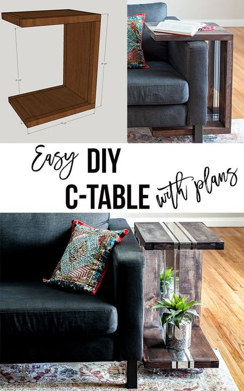 How to build a C-table. Full step by step details and plans for a DIY wood C-table. Rolling side table for end of sofa or couch. Diy Furniture, Diy Furniture Table, Diy Furniture Projects, Diy Furniture Couch, Diy Side Table, Diy Sofa Table, Diy End Tables, Couch Table Diy, Wood Sofa Table