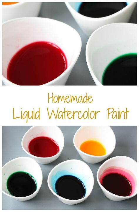 Homemade Liquid Watercolor Paint. Easy, Cheap and you can make it by the bucket full! Great for kids art and craft watercolor projects Ink, Homemade Watercolors, Homemade Paint, Liquid Paint, Liquid Watercolor, Diy Watercolor Painting, Diy Watercolor, Liquid Food Coloring, Painting For Kids