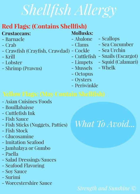 What To Avoid With A Shellfish Allergy | Strength and Sunshine @RebeccaGF666 The most common Top 8 food allergy in adults and can cause severe anaphylaxis and life threatening reactions. Here is a list of what food and ingredients to look for and avoid with a shellfish allergy. Nutrition, Shellfish Allergy, Signs Of Food Allergies, Food Allergies Awareness, Health And Wellness, Allergy Free, Food Sensitivities, Allergy Asthma, Healthline