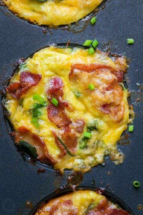 Breakfast egg muffins come together quickly. Loaded with potato, spinach, eggs, cheese and crisp bacon. Freezer friendly make-ahead breakfast muffins! #eggmuffins #breakfastmuffins #breakfast #makeaheadmeals #makeaheadbreakfast #eggmcmuffins #natashaskitchen #eggs #bacon #spinach Bacon, Fudge, Muffin, Desserts, Nutella, Smoothies, Brunch, Breakfast Recipes, Breakfast Casserole Muffins