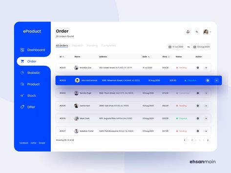 eProduct Admin Dashboard Design ( Order page ) by 𝐄𝐡𝐬𝐚𝐧 𝐌𝐨𝐢𝐧 Dashboard Design, Interface Design, Layout, Web Design, Dashboard Ui, Dashboard Design Template, Dashboard Interface, Dashboard Navigation, Ux Web Design