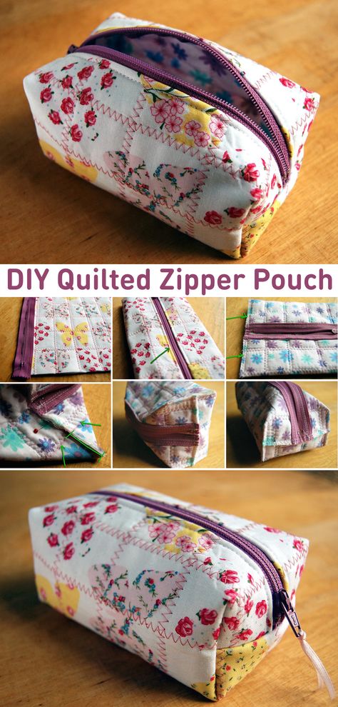 Patchwork, Quilts, Diy Pouch No Zipper, Diy Pouch Bag, Easy Zipper Pouch, Zippered Tote Bag Tutorial, Zipper Pouch Tutorial, Zippered Tote Bag Pattern, Diy Quilted Makeup Bag