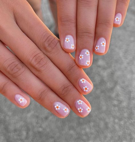 short nails with daisies, flower nails, spring nails 2022 Nail Designs, Nail Art Designs, Daisy Nails, Cute Spring Nails, Lilac Nails, Cute Gel Nails, Daisy Nail Art, Nails Inspiration, Cute Nails