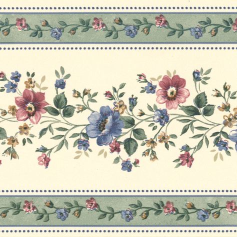 Bring country-chic beauty to your walls with this lovely floral stripe lovely in sage, blue and berry. Berry, Country, Indiana, Floral, Floral Wallpaper Border, Floral Stripe, Floral Prints, Floral Border, Stripe