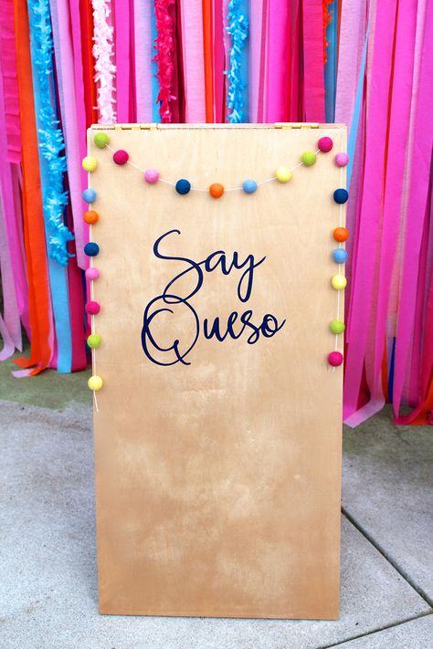 Say Queso Fiesta Photo Booth Decoration, Mexican Party Theme, Taco Party, Mexican Birthday Parties, Mexican Birthday, Mexican Fiesta Party, Fiestas, Fiesta Party Decorations, Fiesta Party