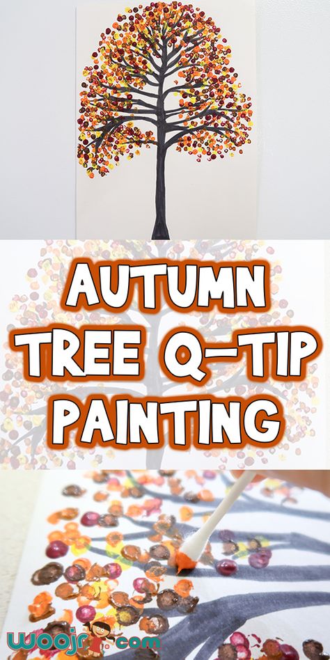 Autumn Tree Q-Tip Painting | Woo! Jr. Kids Activities : Children's Publishing Diy, Crafts, Thanksgiving Crafts, Autumn Crafts, Flora, Fall Crafts, Fall Preschool, Fall Arts And Crafts, Fall Kids
