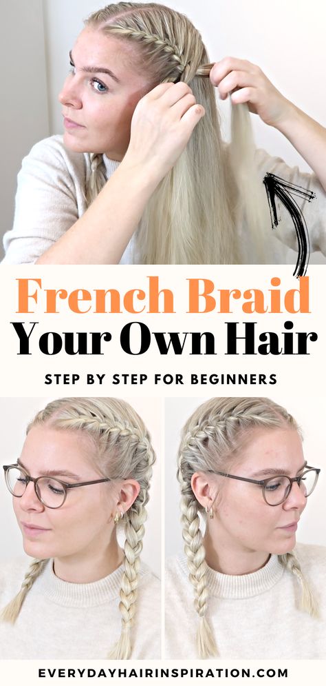 How to french braid Inspiration, Netball, Ideas, Fresh, Easy Braid Styles, How To French Braid, Braiding Your Own Hair, Braid Tutorial, Diy Hairstyles Easy