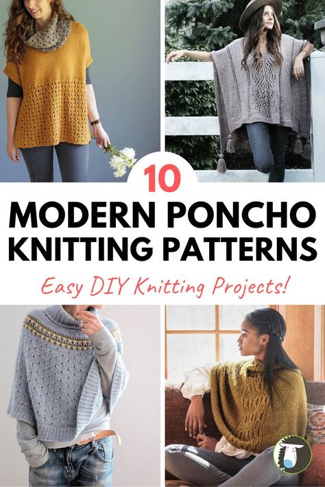 10 Modern Poncho Knitting Patterns - projects include top-down ponchos that are knitted in the round as well as flat construction. Find a project that fits your style! Crochet, Ponchos, Knit Patterns, Hoodie, Knitted Poncho Patterns Free, Knitted Cape Pattern, Knitting Patterns Free, Knitted Poncho, Poncho Knitting Patterns Free