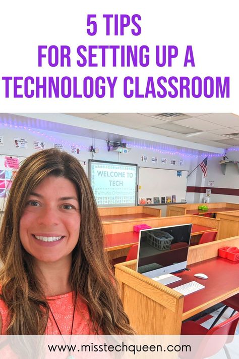 Setting up a Technology Classroom is much different than setting up a traditional classroom. In this blog I talk about 5 tips that have efficiently helped me set up my computer lab throughout the years. This type of classroom setting makes a great learning environment for elementary students! With helpful tips like classroom decor, space planning & classroom organization this will blog will help you set up the perfect technology classroom for your students! #STEM #ComputerLab #TechnologyTeac Educational Technology, Elementary Computer Lab, High School Computer Classroom Decor, School Computer Lab, Computer Lab Classroom, Elementary Technology, School Computer Lab Design, Elementary Science Classroom, Computer Lab Organization