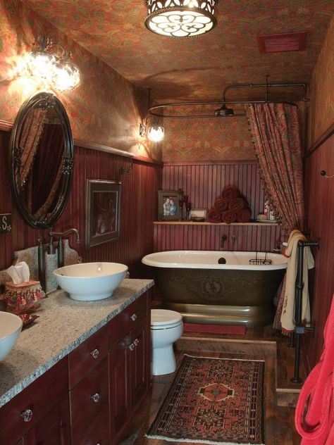 rustic-red-bathroom Modern Bathroom Design, Bathroom Countertops, Bathroom Countertop, Bathroom Vanity Decor, Bathroom Styling, Bathrooms Remodel, Small Bathroom Decor, Bathroom Retreat, Bathroom Decor