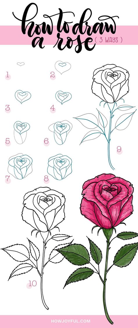 Painting & Drawing, Draw, Easy Rose Drawing, Flower Drawing Tutorials, Easy Flower Drawings, Easy Drawing Tutorial, Easy Doodles Drawings, Easy Drawings, Flower Drawing
