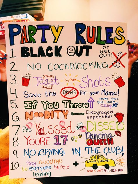 Party rules poster Drinking Games, Event Posters, Drinking Games For Parties, Drunk Games, Party Rules, Fun Drinking Games, Fun Party Games, Sleepover Games, Fun Games