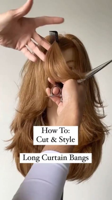 behindthechair_com on Instagram: * More Fringe w/ Benefits! 😝 HOW-TO: Cut & Style Long Curtain Bangs ✂️ - @ahappyjustin @ultabeaty 🤩🤩🥰 After determining the desired… Diy, How To Cut Bangs, How To Style Bangs, Curtain Bangs, Hairstyles For Thin Hair, Hairstyles With Bangs, Cut Bangs, Long Layered Haircuts, Hot Hair Styles