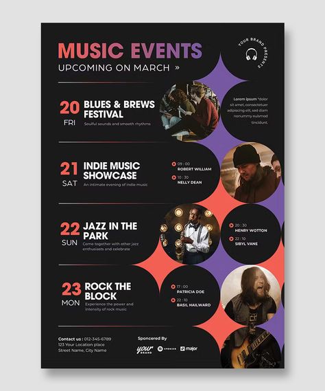 Event Schedule Flyer Template AI, EPS Design, Instagram, Layout, Fotos, Template, Concert Poster Design, Poster, Event, Flyer