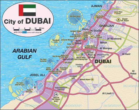 Map of Dubai (United Arab Emirates UAE) Dubai, Dubai Map, Dubai Tourist Map, United Arab, United Arab Emirates, Dubai City, Dubai Tourism, Dubai Location, Dubai Country