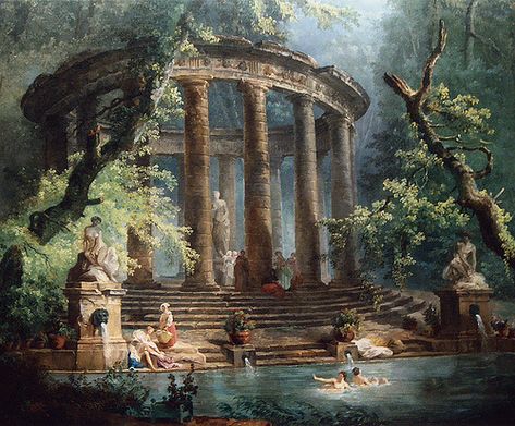 *Rococo Revisited — Detail of the Bathing Pool by Hubert Robert in the... Interior, Greece, Ancient Greece, Paisajes, Old Art, Antik, Greece Art, Ancient, Classical Art