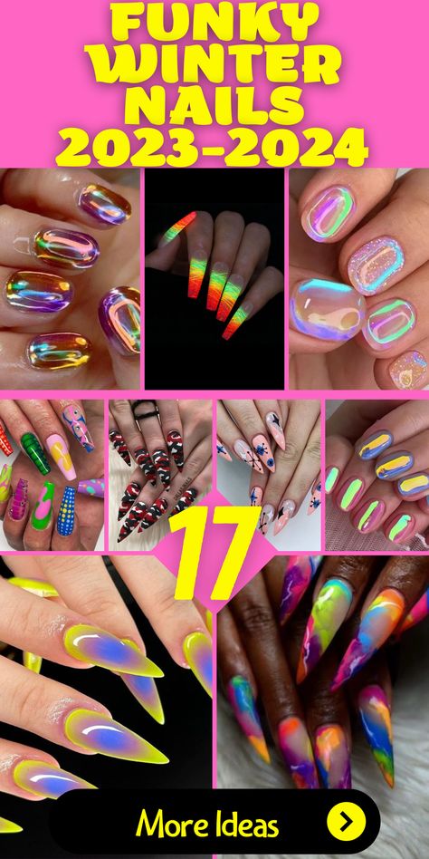Funky Winter Nails 2023-2024: Short and Colorful Nail Art Trends: Add a splash of color to your winter look with short and colorful funky winter nails for 2023-2024 that highlight the latest nail art trends. These designs feature playful color combinations and artistic inspirations, making them ideal for expressing your creativity during the holiday season. Nail Arts, Colourful Nail Designs, Ideas, Winter, Nail Designs, Colourful Nail, Art, Nail Art Designs, Fall Nail Designs
