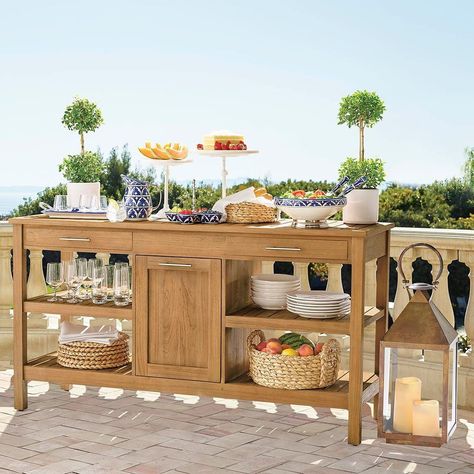 Frontgate on Instagram: “Today it’s an elegant brunch buffet. Tomorrow? Maybe a potting table. Tap the image to meet our multitalented Frances Teak Buffet. - - -…” Outdoor, Instagram, Brunch, Florida, Outdoor Buffet Tables, Outdoor Buffet, Brunch Buffet, Buffet, Outdoor Entertaining