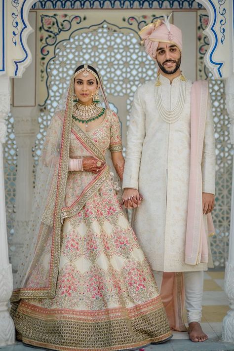 Royal Jaipur Wedding With A Couple In Voguish Outfits India, Indian Bridal, Couple Dress, Indian Bride, Indian Bride And Groom, Groom Style, Indian Wedding Couple, Groom Indian Wedding Outfits, Marriage Poses