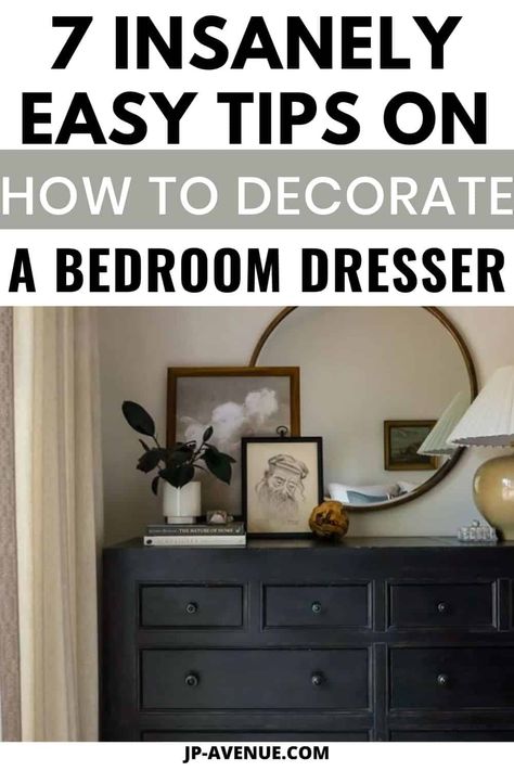 How to style a bedroom dresser Diy, Inspiration, Bedroom Dresser Styling, How To Decorate A Dresser Top, Large Bedroom Dresser, Styling A Dresser Top Master Bedrooms, How To Decorate Dresser Top, Decorating A Dresser Top, Bedroom Chest Of Drawers