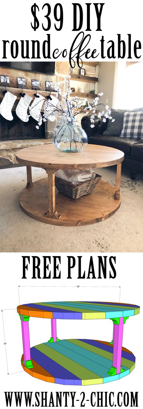 Build this DIY Round Coffee Table with only 7 boards! That's only $38 in lumber! Get the free plans and how-to video at www.shanty-2-chic.com via @shanty2chic Diy Furniture, Ikea, Home, Diy Furniture Plans, Round Coffee Table Diy, Diy Coffee Table, Diy Table, Furniture Diy, Wood Diy