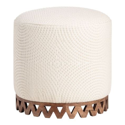 Hines Round Cream Geo Upholstered Stool by World Market Home Décor, Round Stool, Ottoman Stool, Upholstered Stool, Upholstered Ottoman, Round Footstool, Stool, Small Side Table, Upholstered Storage