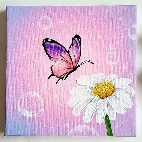 Pastel, Art, Flower Canvas Art, Flower Painting Canvas, Butterfly Painting Easy, Butterfly Painting, Flower Paintings On Canvas, Butterfly Canvas, Flower Art Drawing