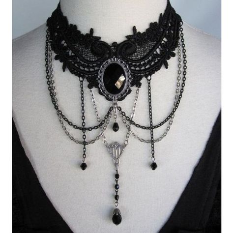 Choker Necklace Collier Black Lace Little Keys Victorian Steampunk... ❤ liked on Polyvore featuring jewelry, necklaces, adjustable chain necklace, antique necklaces, victorian choker necklace, choker necklaces and chain choker