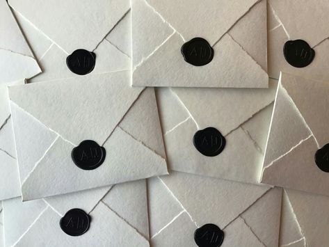 Black Envelopes, White Envelopes, Wax Seals, Embossed Wedding Invitations, Stationary, Envelope, Handmade Paper, Certificate, White Letters