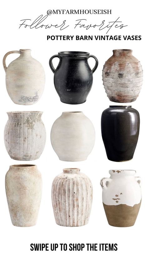 A round-up of my favorites Pottery Barn Vintage Vases. Home Décor, Pottery Barn, Pottery Barn Inspired, Pottery Barn Style, Pottery Barn Decor, Vintage Pottery, Pottery Barn Diy, Farmhouse Pottery, Pottery Barn Inspired Living Room