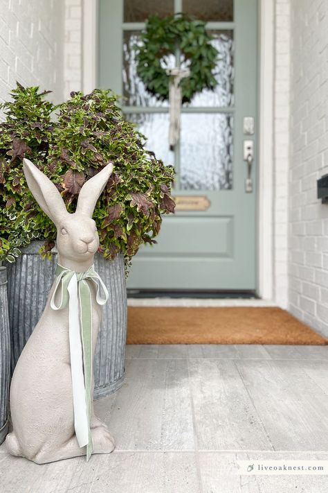 Front Porch Refresh Sitting Rabbit  from LIve Oak Nest Exterior, Home Décor, Spring Front Porch Decor, Spring Porch Decor, Porch Decorating, Front Porch Decorating, French Country Porch, Spring Porch, Spring Home Decor